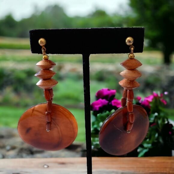 Wooden Beaded Shell Earrings Drop‎ Dangle Bohemian Tribal Ethnic Hippie Gypsy - Picture 12 of 14